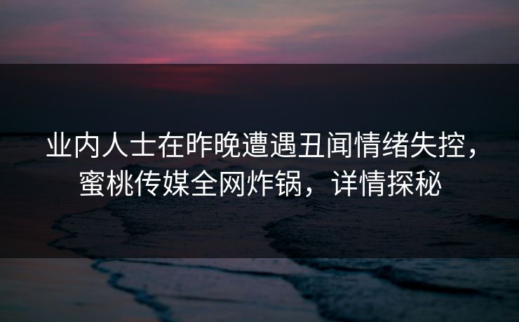 业内人士在昨晚遭遇丑闻情绪失控，蜜桃传媒全网炸锅，详情探秘