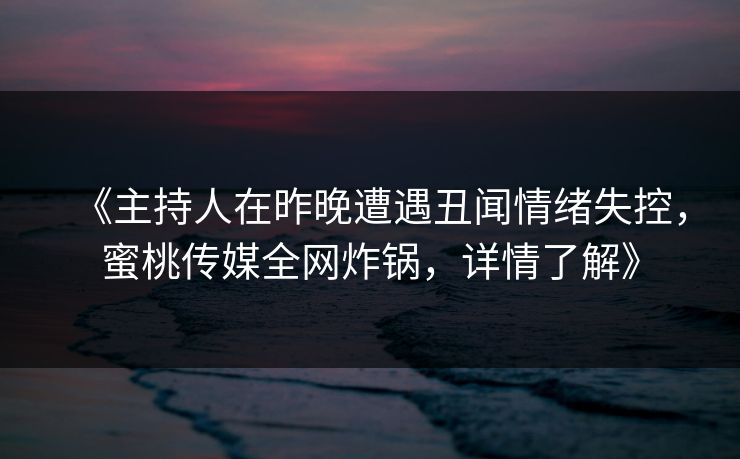 《主持人在昨晚遭遇丑闻情绪失控，蜜桃传媒全网炸锅，详情了解》