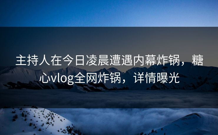 主持人在今日凌晨遭遇内幕炸锅，糖心vlog全网炸锅，详情曝光