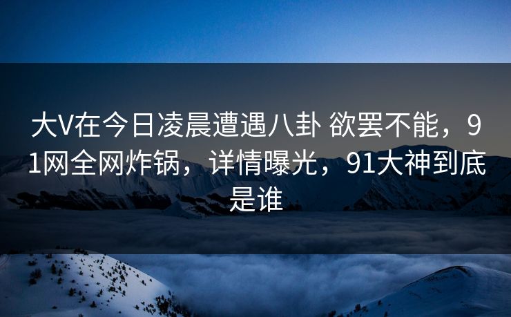大V在今日凌晨遭遇八卦 欲罢不能，91网全网炸锅，详情曝光，91大神到底是谁